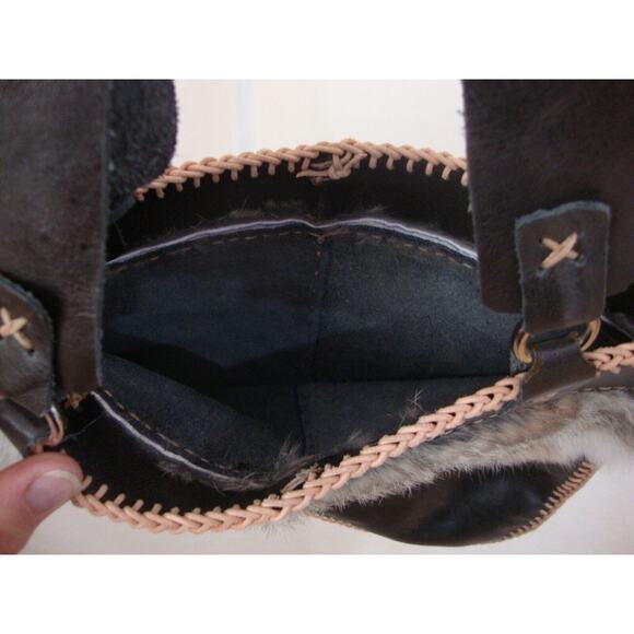 Vintage Real Fur Leather Bag BOHO Crossbody EUC Hippie Festival Shoulder Purse - Picture 4 of 4